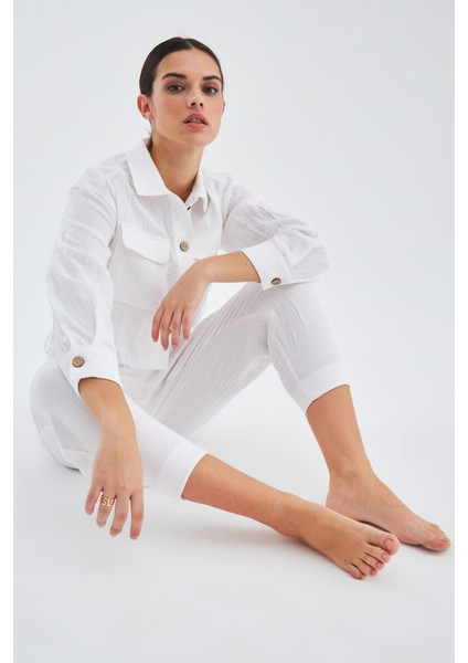 SANDAL TROUSER Bol Kesim Yazlık Muslin Kadın Kısa Pantolon Beyaz indirimleri