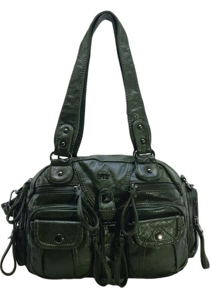 Y.s.deri Kadın Omuz Çantası Vegan Deri Çok Cepli Çapraz Askılı Bayan Çantası 30 cm