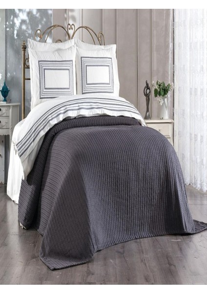 Viyana 9 Parça Gri Renk Gelin Seti Pamuklu Pikeli Nevresim Takımı