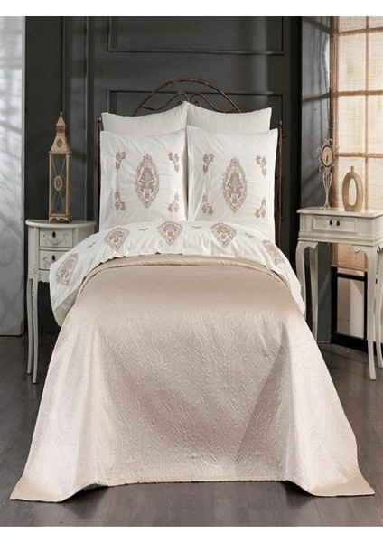 Amsterdam 9 Parça Cappucino Rengi Gelin Seti Pamuklu Pikeli Nevresim Takımı