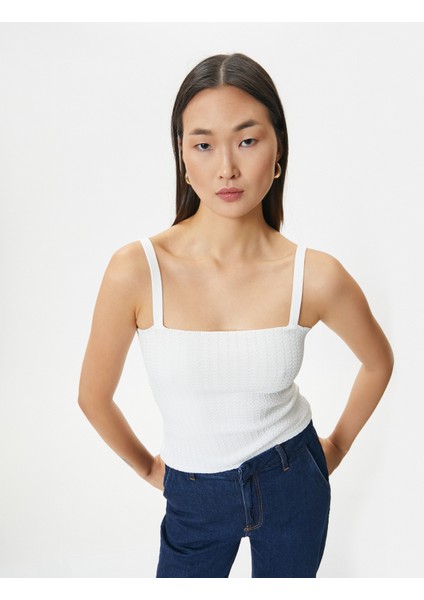 Askılı Atlet Dokulu Kare Yaka