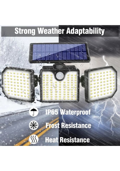 Açık Güneş Gücü 3 Kafa 230 LED Duvar Lambası Insan Vücudu Indüksiyonu Su Geçirmez Bahçe Bahçesi Yanıp Sönen Uyarı Işığı (Yurt Dışından)