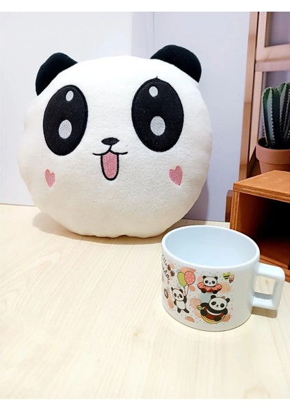 Ikili Peluş Panda Yastık ve Ahşap Kutulu Panda Temalı Seramik Kupa Bardak Hediye Seti fiyatları