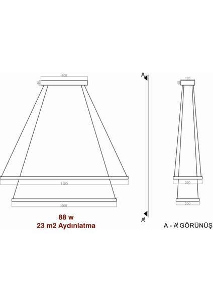 Sarkıt LED Avize Sumatra Dikdörtgen 110 x 25 cm