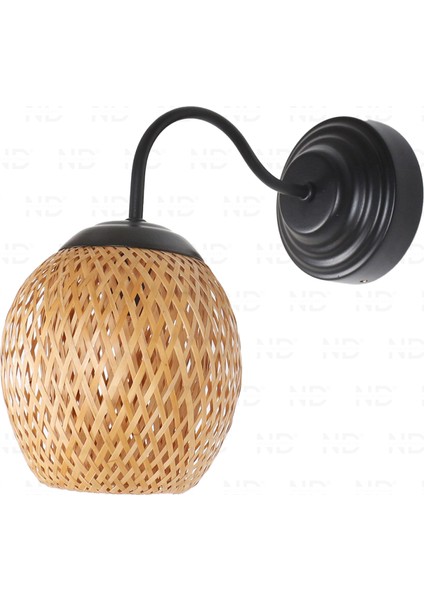 Boja Bambu Siyah Detay Aplik 15x15x25 cm İskandinav, Modern, Bohem, Rattan, Aydınlatma