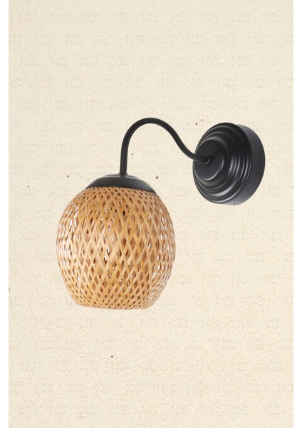 Boja Bambu Siyah Detay Aplik 15x15x25 cm İskandinav, Modern, Bohem, Rattan, Aydınlatma