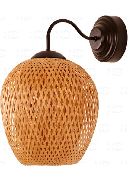 Boja Bambu Siyah Detay Aplik 25x25x40 cm İskandinav, Modern, Bohem, Rattan, Aydınlatma