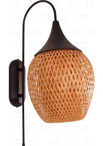 Boja Bambu Siyah Detay Aplik 25x25x60 cm İskandinav, Modern, Bohem, Rattan, Aydınlatma