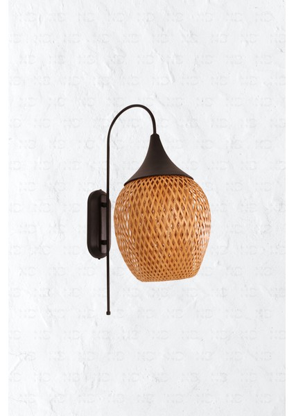 Boja Bambu Siyah Detay Aplik 25x25x60 cm İskandinav, Modern, Bohem, Rattan, Aydınlatma