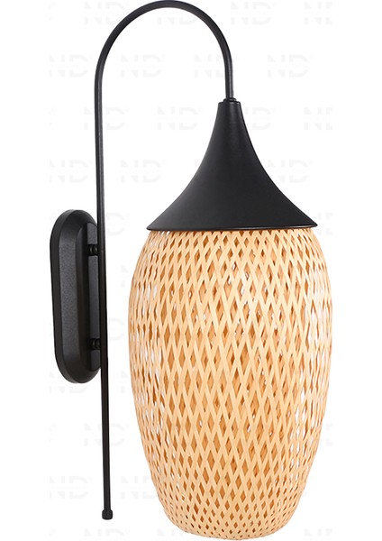 Boja Bambu Siyah Detay Aplik 23x37x60 cm İskandinav, Modern, Bohem, Rattan, Aydınlatma