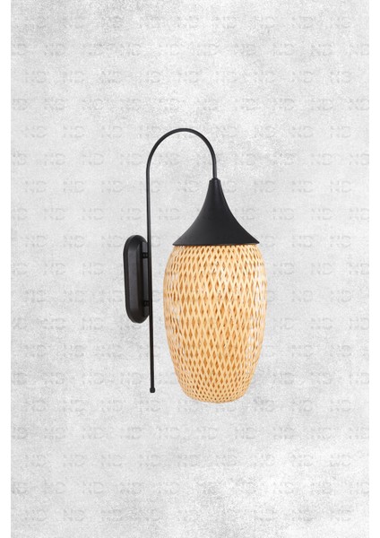 Boja Bambu Siyah Detay Aplik 23x37x60 cm İskandinav, Modern, Bohem, Rattan, Aydınlatma