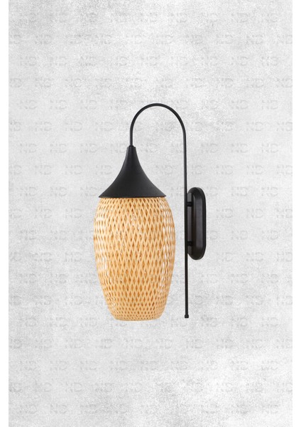 Boja Bambu Siyah Detay Aplik 23x37x60 cm İskandinav, Modern, Bohem, Rattan, Aydınlatma