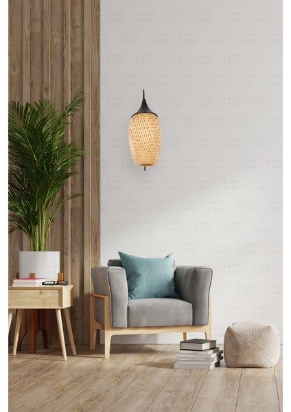 Boja Bambu Siyah Detay Aplik 23x37x60 cm İskandinav, Modern, Bohem, Rattan, Aydınlatma