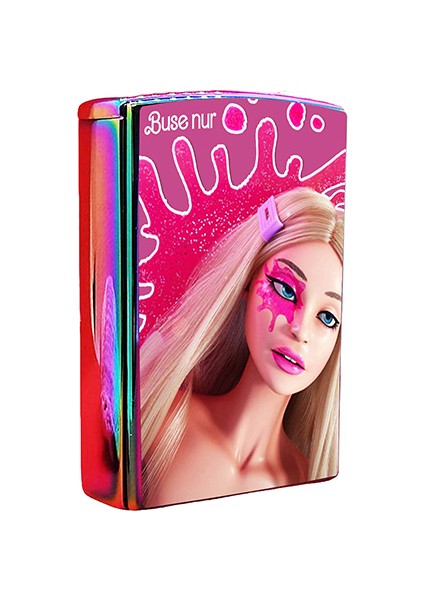 Barbie Baskılı Çakmak Yandan Kaydırmalı Kişiye Özel Isimli Lüks Gazlı Pembe Çakmak