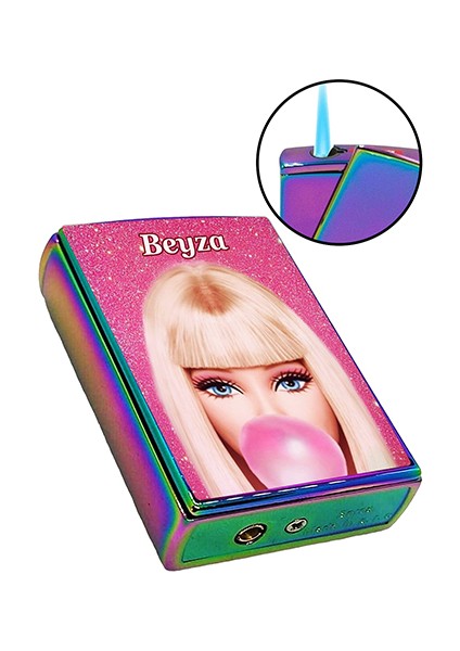 Barbie Baskılı Çakmak Yandan Kaydırmalı Kişiye Özel Isimli Lüks Gazlı Pembe Çakmak