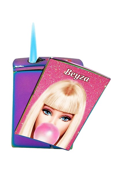 Barbie Baskılı Çakmak Yandan Kaydırmalı Kişiye Özel Isimli Lüks Gazlı Pembe Çakmak