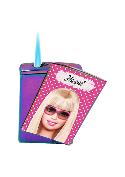 Barbie Baskılı Çakmak Yandan Kaydırmalı Kişiye Özel Isimli Lüks Gazlı Pembe Çakmak