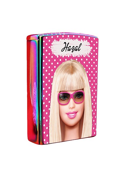 Barbie Baskılı Çakmak Yandan Kaydırmalı Kişiye Özel Isimli Lüks Gazlı Pembe Çakmak