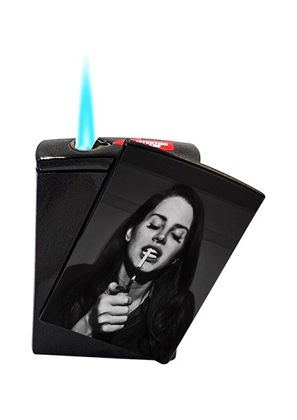 Lana Del Rey Çakmak Baskılı Yandan Kaydırmalı Lüks Gazlı Siyah Çakmak Aslan