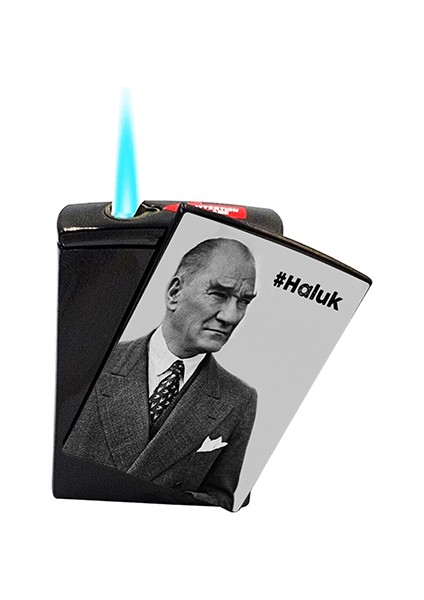 Atatürk Baskılı Çakmak Yandan Kaydırmalı Kişiye Özel Isimli Lüks Gazlı Siyah Çakmak Aslan modelleri