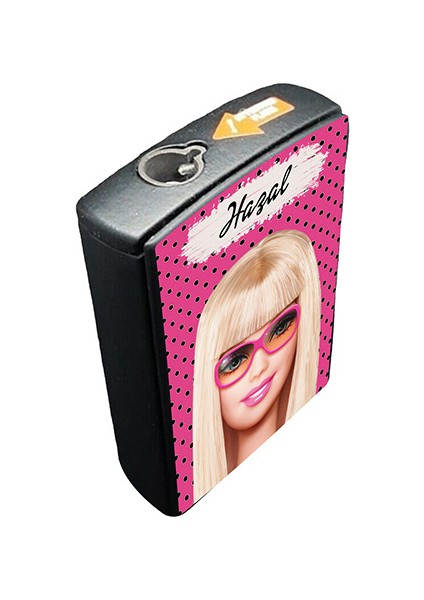 Barbie Baskılı Çakmak Yandan Kaydırmalı Kişiye Özel Isimli Lüks Gazlı Siyah Çakmak Aslan