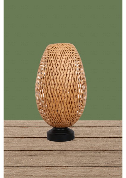 Boja Bambu Abajur, Masa Lambası 23x37x42 cm İskandinav, Modern, Bohem, Rattan, Aydınlatma