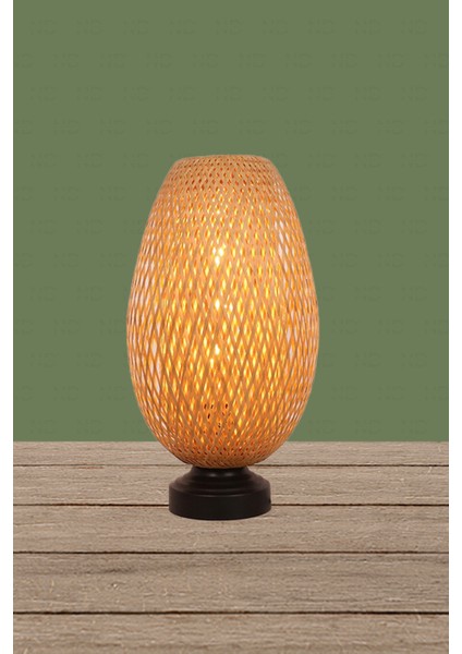 Boja Bambu Abajur, Masa Lambası 23x37x42 cm İskandinav, Modern, Bohem, Rattan, Aydınlatma