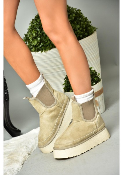 R612055302 Bej/bej Süet Içi Tüylü Kalın Tabanlı Yarım Kadın Bot fiyatları