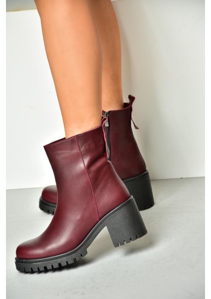 R654006503 Bordo Deri Kalın Topuklu Kadın Bot fırsatları