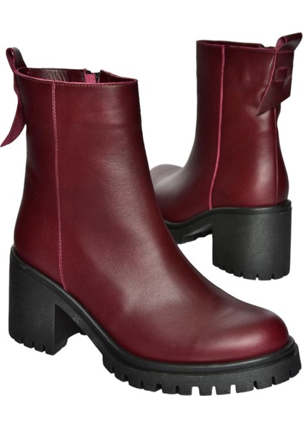 R654006503 Bordo Deri Kalın Topuklu Kadın Bot indirimleri
