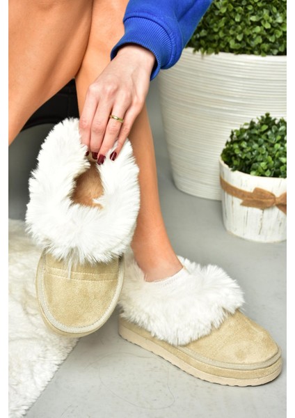 R824667202 Bej/bej Süet Peluş Kadın Ayakkabı