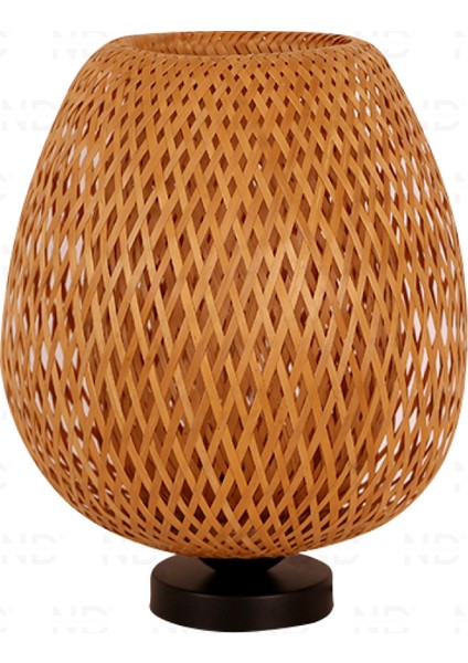 Boja Bambu Abajur, Masa Lambası 25x25x30 cm İskandinav, Modern, Bohem, Rattan, Aydınlatma