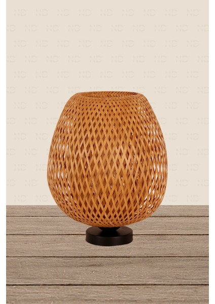 Boja Bambu Abajur, Masa Lambası 25x25x30 cm İskandinav, Modern, Bohem, Rattan, Aydınlatma