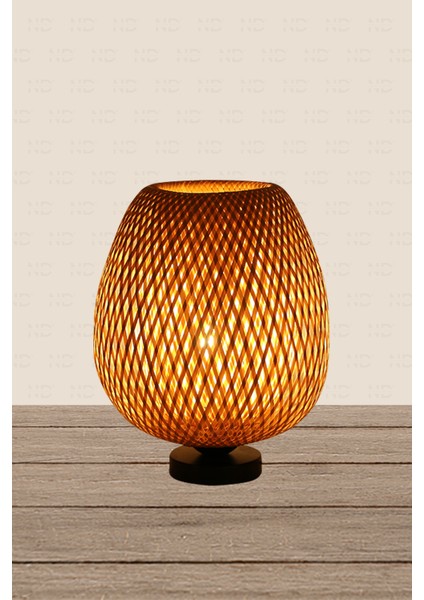 Boja Bambu Abajur, Masa Lambası 25x25x30 cm İskandinav, Modern, Bohem, Rattan, Aydınlatma