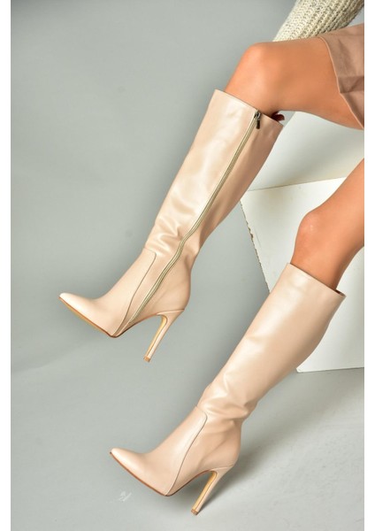 N372530109 Ten İnce Topuklu Sivri Burun Kadın Çizme 11 cm Topuk