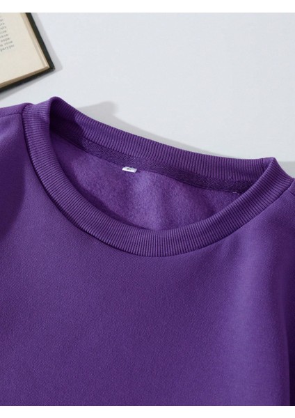 Kadın Oversize Bisiklet Yaka Basic Düz Sweatshirt