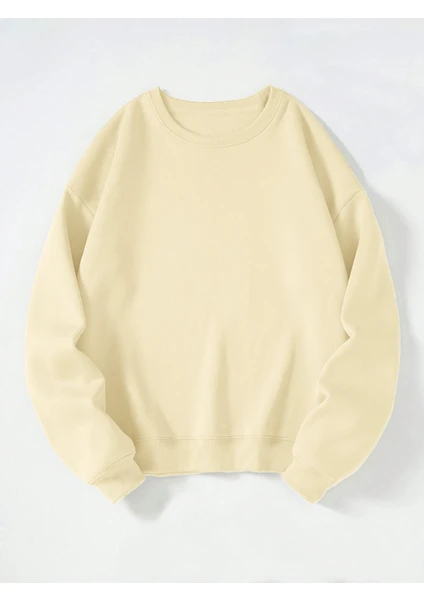 Kadın Oversize Bisiklet Yaka Basic Düz Sweatshirt