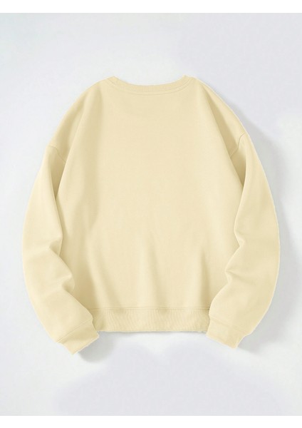 Kadın Oversize Bisiklet Yaka Basic Düz Sweatshirt