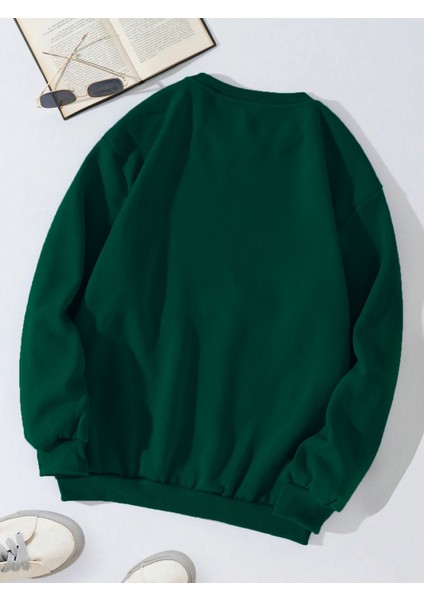 Kadın Oversize Bisiklet Yaka Basic Düz Sweatshirt