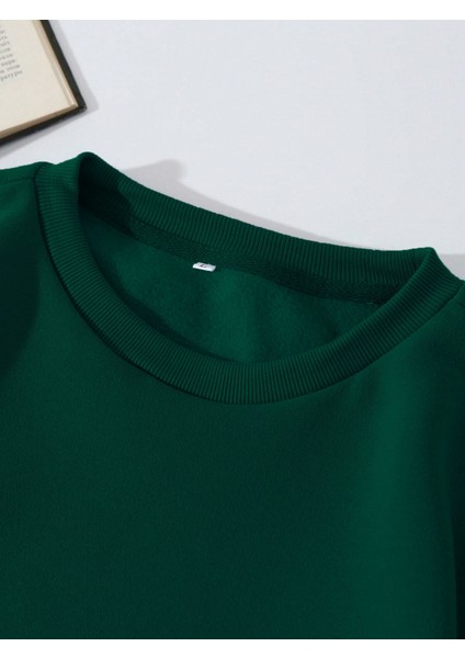 Kadın Oversize Bisiklet Yaka Basic Düz Sweatshirt