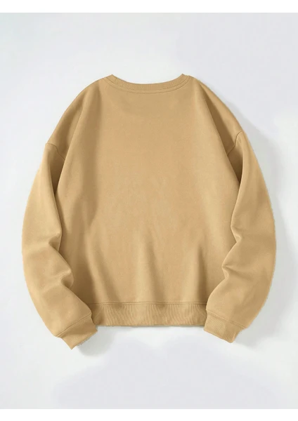 Kadın Oversize Bisiklet Yaka Basic Düz Sweatshirt