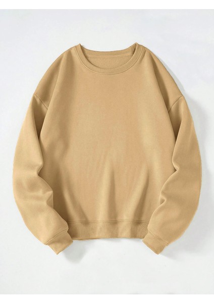 Kadın Oversize Bisiklet Yaka Basic Düz Sweatshirt