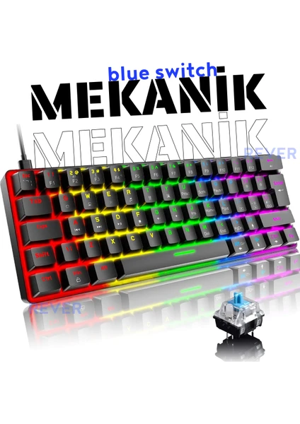 Blue Switch Mekanik Mini 62 Tuşlu 19 Mod LED Işıklı Gaming Oyuncu Klavyesi Klavye T60 Blic