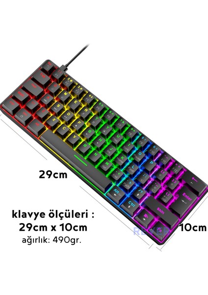 Blue Switch Mekanik Mini 62 Tuşlu 19 Mod LED Işıklı Gaming Oyuncu Klavyesi Klavye T60 Blic