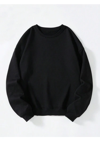 Kadın Oversize Bisiklet Yaka Basic Düz Sweatshirt