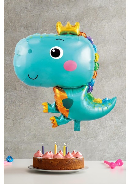 Tatlı Dinozor Folyo Balon Mavi Renkli Doğum Günü Süsleri Dinazor Balon