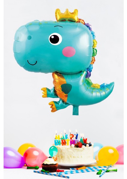 Tatlı Dinozor Folyo Balon Mavi Renkli Doğum Günü Süsleri Dinazor Balon