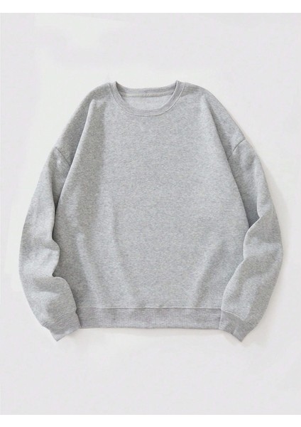 Kadın Oversize Bisiklet Yaka Basic Düz Sweatshirt