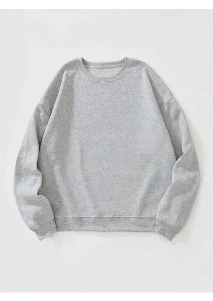 Kadın Oversize Bisiklet Yaka Basic Düz Sweatshirt