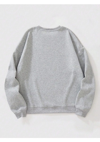 Kadın Oversize Bisiklet Yaka Basic Düz Sweatshirt